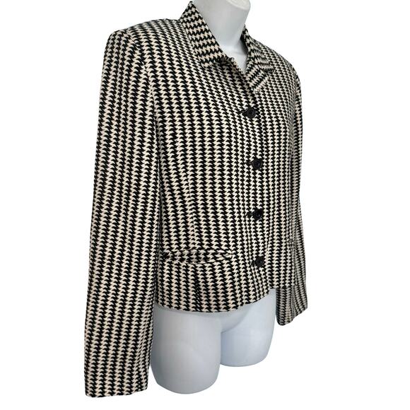 Vintage 90s Black White Houndstooth 100% Silk Cropped Blazer size XS Soiree - Picture 8 of 11